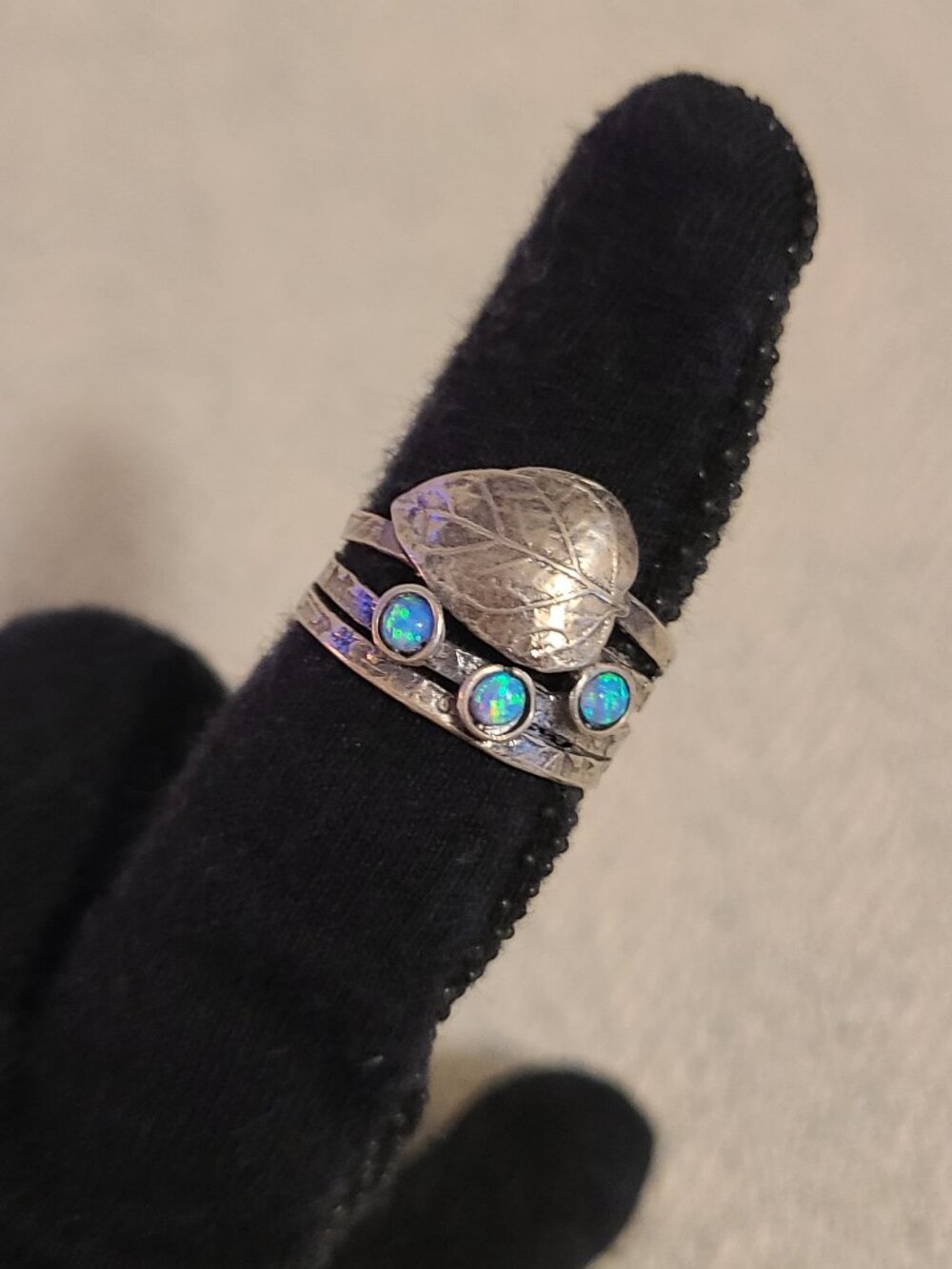 Vintage/Antique Blue Opal Leaf stacked band ring size 9*
